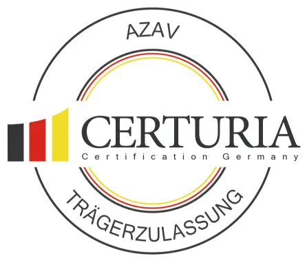 Zertifikatssiegel von Certuria – offiziell anerkanntes AVGS Jobcoaching durch zertifizierten Bildungsträger