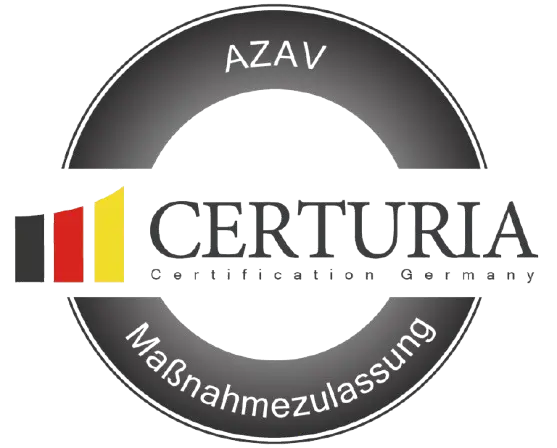 Zertifikatssiegel von Certuria – offiziell anerkanntes AVGS Jobcoaching durch zertifizierten Bildungsträger